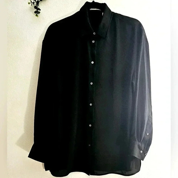 Babaton Aritzia Notion Button  Down long Sleeve Oversized Black Shirt top… - Picture 3 of 10